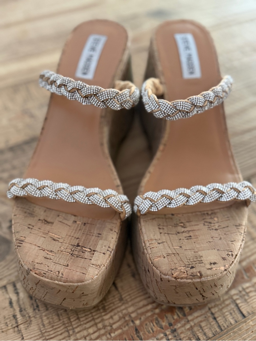 Steve Madden Tan Braided-strap Cork Platform Sandals